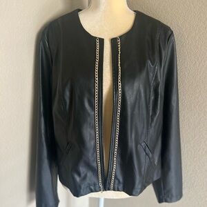Chico's Black Leather Jacket with Chain Accent size 2